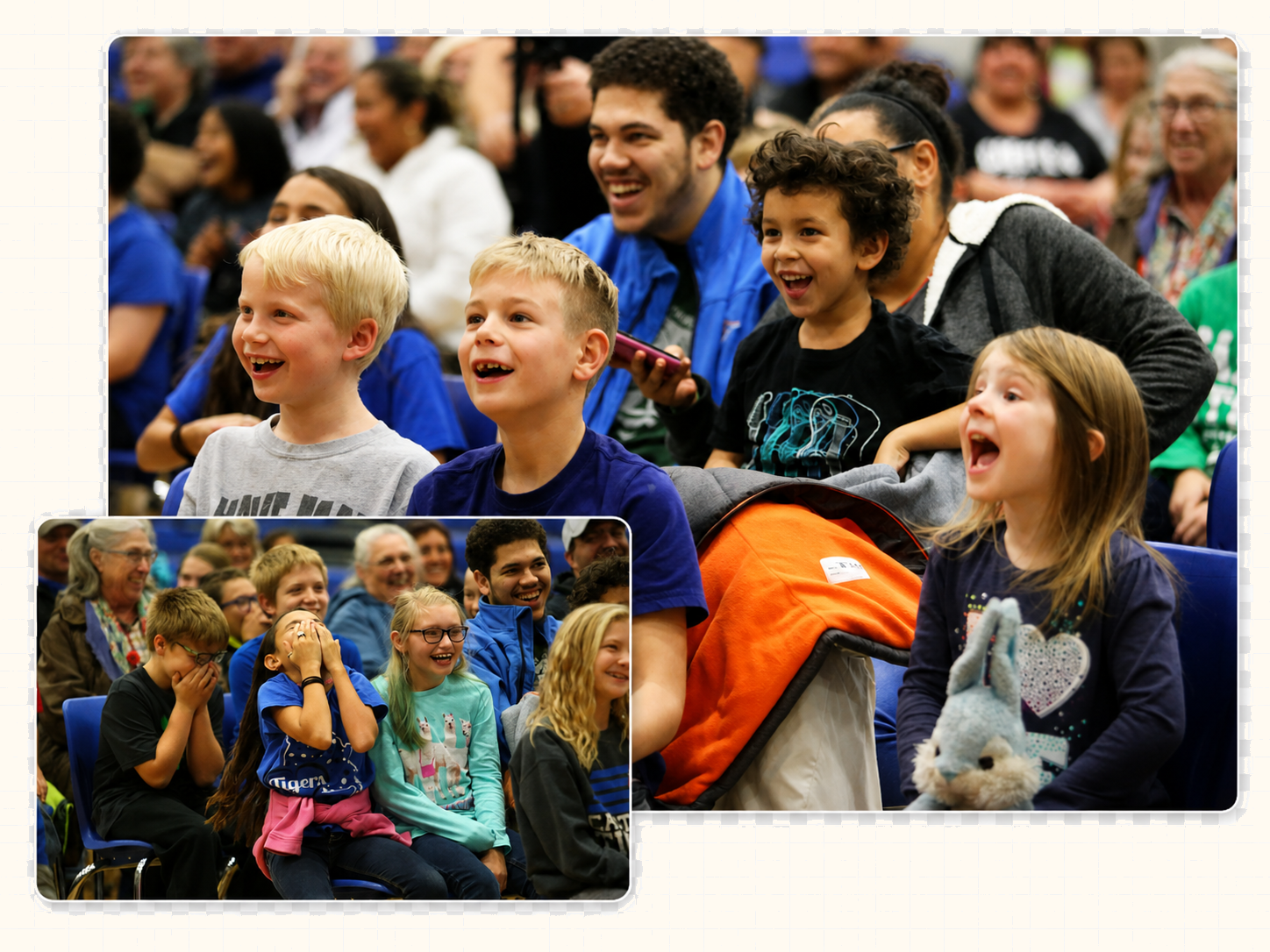 Students and families laughing during The People Mover Show